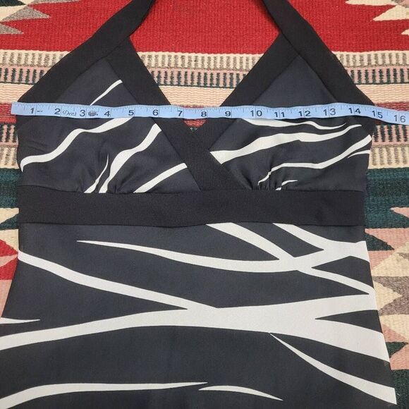 Vtg 90s Charlotte Russe Asymmetrical Halter Dress Sz 2XS Black White‎ Zebra USA - Picture 7 of 9